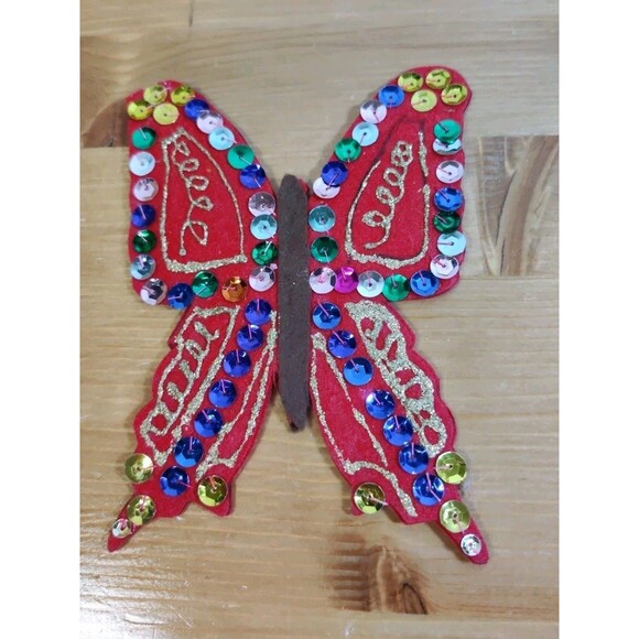 Vintage Lot Of 4 Butterfly Sequin Jewel Glitter Felt Appliqué Patches 5-6" - Picture 8 of 10